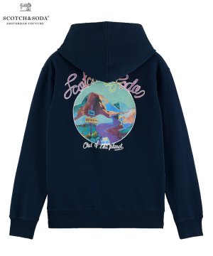 Regular-fit artwork hoodie / ネイビー [282-63815]