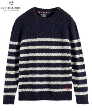Cable knit wool-blended sweater / ネイビー [292-65411]