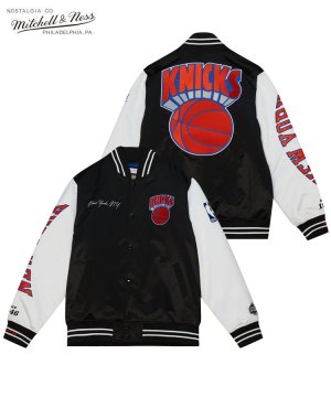 NBA Team Origins Varsity Satin Jacket : New York Knicks / ブラック×ホワイト [OJBF4854-NYKYYPPPBKWH]