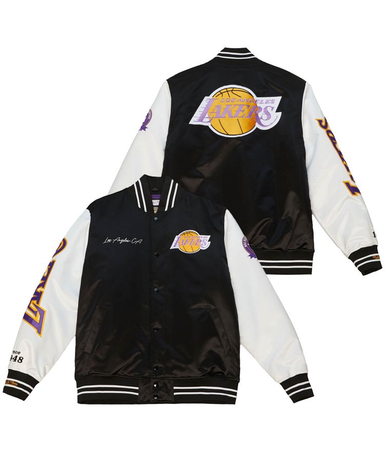 NBA Team Origins Varsity Satin Jacket : Los Angeles Lakers / ブラック×ホワイト [OJBF4854-LALYYPPPBKWH]