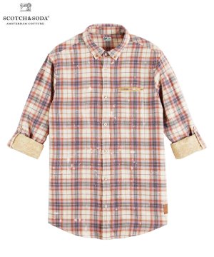 Bonded checked organic shirt with sleeve-adjustment / マルチ [282-71432]
