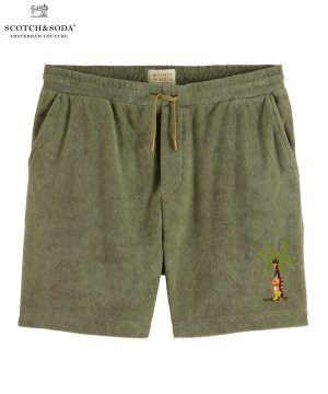 Embroidered towelling Bermuda shorts / アーミー [292-72517]