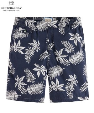 Printed poplin Bermuda shorts / ネイビーリーフ [292-72519]