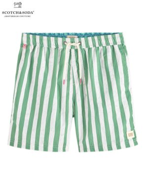 Printed mid-length swim shorts / グリーンストライプ [292-78604]