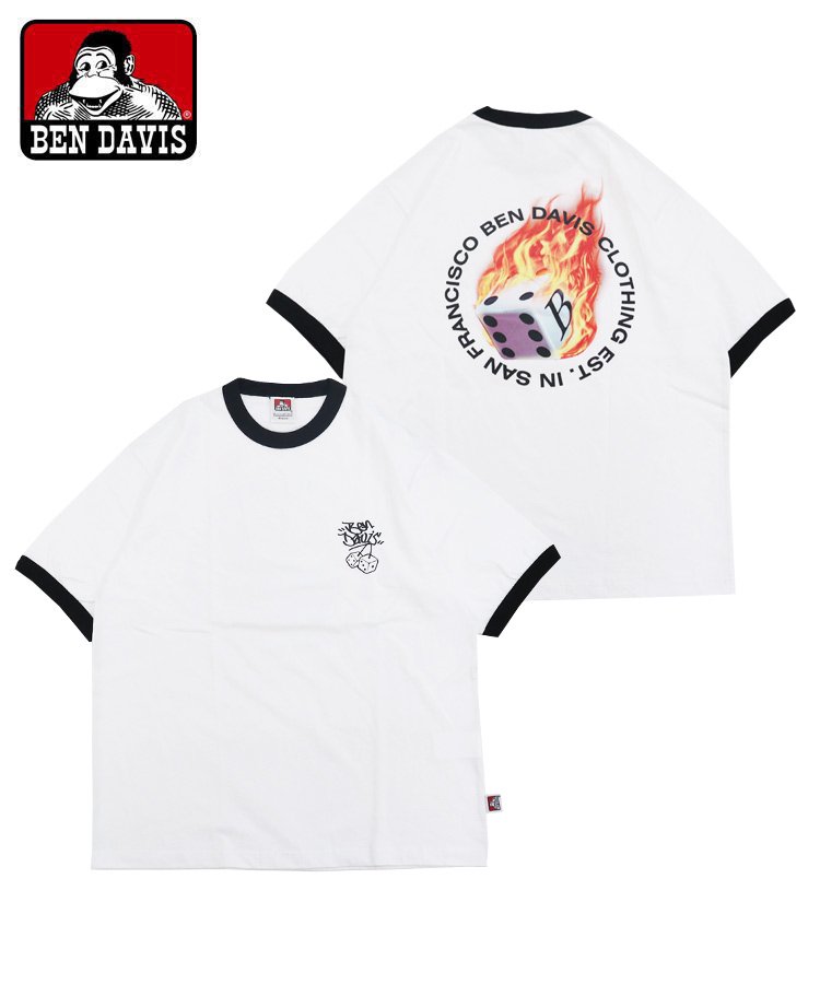 BEN DAVIS (ベン デイビス) 「FLAMING DICE TEE (ピグメント 半袖 古着風 オーバーサイズ ダイス サークル プリント  Tシャツ)」