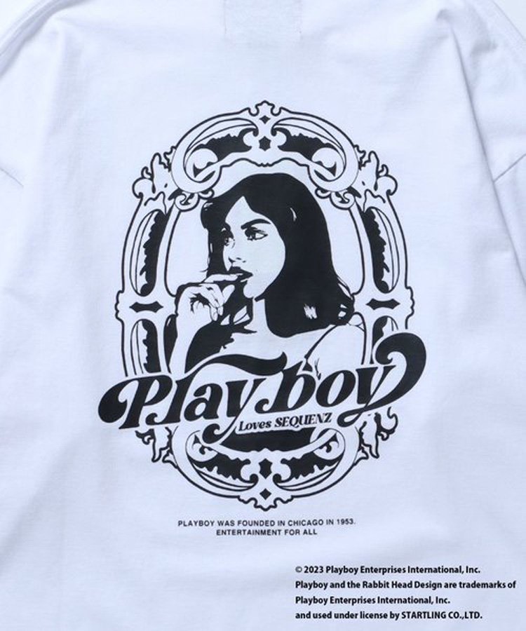 <img class='new_mark_img1' src='https://img.shop-pro.jp/img/new/icons5.gif' style='border:none;display:inline;margin:0px;padding:0px;width:auto;' />PLAYBOY MIRROR GIRL L/S TEE (プレイボーイ ロンT ビックサイズ 女性柄 バックプリント) / ホワイト [23770903]