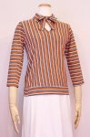 60'S BOW TIE 3/4 SLEEVE STRIPE COTTON TOPS (ORG/WHT/GRY)