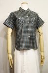 LATE 50'S CHECK SIDE GUSSET COTTON SHIRTS (BLK/WHT/BLE)