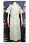30'S GINGHAM CHECK ORGANDY EMBROIDERED COLLAR COTTON DRESS (GRN/WHT/RED)