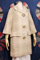 50'S60'S NOTCHED COLLAR BIG BUTTON CHECK WOOL COAT (BEIGE)