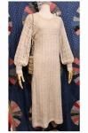 80'S PUFF SLEEVE NEP KNIT CROCHET DRESS (N.BEIGE)