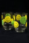 VINTAGE 70'S SMILE PRINT STACKING GLASSWARE (CLR/YLW/GRN)