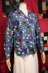 60'S LADY HATHAWAY OPEN COLLAR HONEYCOMB PRINT COTTON SHIRTS (NVY)