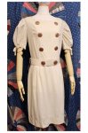50'S PUFF SLEEVE DOUBLE BUTTON DRESS WITH BELT (W.BEIGE)