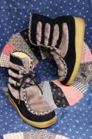 70'S SNOWLAND FAKE FUR SUEDE LACE UP ESKIMO BOOTS (BLK/GRY)