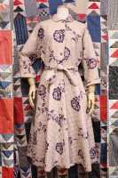 50'S FLOWER PRINTED COTTON QUILTING HOUSE COAT (PNK/PPL)