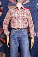 70'S INDIA COTTON GAUZE CHECK WESTERN YOKE SHIRTS (PNK/ORG/GRN/PPL/WHT)