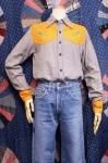 70'S FLOWER EMBROIDERED INDIA COTTON WESTERN YOKE SHIRTS (GRY/ORG)