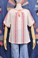 VINTAGE ROMANIAN EMBROIDERED TUNIC TOPS (WHT/RED)