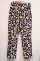 60'S FLOWER PRINT COTTON SIDE ZIP PANTS (NVY)