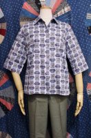 50'S-60'S ARCHITECTURE PRINT COTTON ROLL SLEEVE SHIRTS (W.BLE/PPL/ORG)