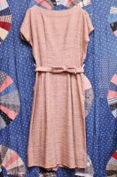 50'S BOAT NECK FRENCH SLEEVE DRESS WITH BOW BELT (P.BEIGE)