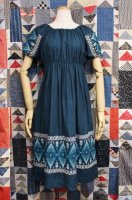 60'S GUATEMALA EMBROIDERED PUFF SLEEVE DRESS (GRN)