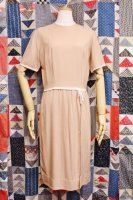 EARLY 60'S WAIST BOW FRONT DOUBLE BI-COLOR DRESS (M.TEA/WHT)