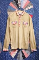 70'S MADRAS CHECK COLLAR LONG SLEEVE POLO SHIRTS (BEIGE)