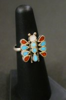 VINTAGE ZUNI BUTTERFLY INLAY SILVER RING