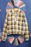 70'S BLOCK CHECK PRINT LIGHT FLANNEL PULL OVER TOPS (BRN/CRE/H.BLE)