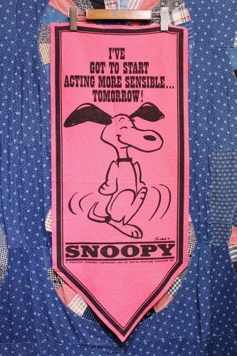 VINTAGE 60'S PEANUTS SNOOPY FELT PENNANT (PNK) - PATINAS VINTAGE 