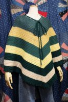 <img class='new_mark_img1' src='https://img.shop-pro.jp/img/new/icons21.gif' style='border:none;display:inline;margin:0px;padding:0px;width:auto;' />VINTAGE 70'S V-STRIPE HAND KNIT PONCHO (GRN/BEIGE) ★30%OFF 4500円→
