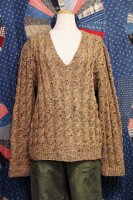 70'S B Altman & Co V-NECK NEP WOOL CABLE SWEATER (BRN/MADE IN ENGLAND)