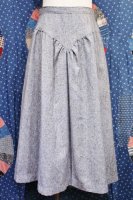 70'S NEP WOOL TEXTURE V GATHER FLARE LONG SKIRT (WHT/NVY)