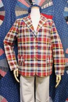 DEAD STOCK 60'S CHECK COTTON LINEN TEXTURE TAILORED JACKET (RED/NVY/WHT/GRN/YLW) 