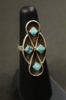 DEAD STOCK 60'S-70'S ZUNI TURQUOISE SHADOW BOX TURQUOISE SILVER RING