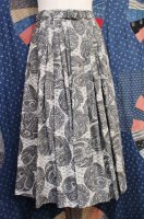 50'S ORIENTAL PRINT COTTON PLEAT FLARE SKIRT WITH BELT (GRY/BLK/WHT)