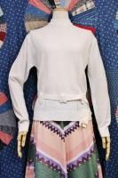 DEAD STOCK 60'S Helen Sue MOCK NECK CROCHET KNIT TOPS WITH BELT (WHT)
