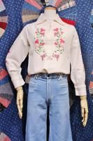 70'S FLOWER EMBROIDERED COTTON PULL OVER TOPS (O.WHT/RED/PNK/GRN/YLW) 