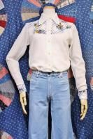 70'S FLOWER PRINT WESTERN YOKE INDIA COTTON GAUZE SHIRTS (WHT/BLE)