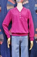 DEAD STOCK 70'S Helen Sue HENLEY V-NECK PATTERN STRIPE TERRY CLOTH TOPS (PLM)