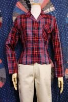 50'S BETTY BARCLAY TARTAN CHECK OPEN COLLAR TOPS (RED/GRN/BLK) 