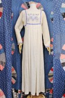 60'S-70'S INDIA COTTON GAUZE FLOWER EMBROIDERED MAXI DRESS (WHT/BLE)