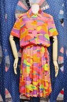 80'S Ruth Chagnon SILK BRIGHT COLOR PLEAT DRESS (PNK/ORG/TQ/YLW/GRN)