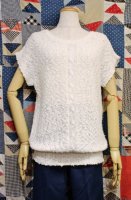 80'S CENTER CABLE FRENCH SLEEVE SLAB YARN SUMMER KNIT TOPS (WHT)