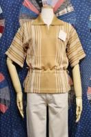 DEAD STOCK 60'S-70'S Helen Sue WIDE COLLAR DRAWSTRING WAIST STRIPE KNIT TOPS (GLD)