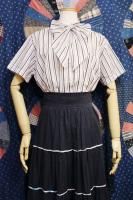DEAD STOCK 50'S STRIPE SHORT SLEEVE BOW TIE BLOUSE (WHT/PNK/GRY/BLK)