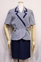 80'S GINGHAM CHECK SET UP STYLE PEPLUM DRESS MADE IN USA (NVY/WHT)