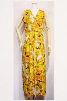 60'S-70'S HIBISCUS PRINT HAWAIIAN MAXI DRESS (YLW/ORG/BRN/WHT)
